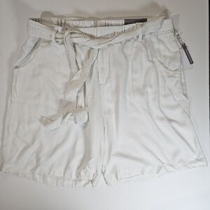 Soft Surroundings Womens Shorts Size 1X White High Rise‎ Belted Linen Blend NEW
